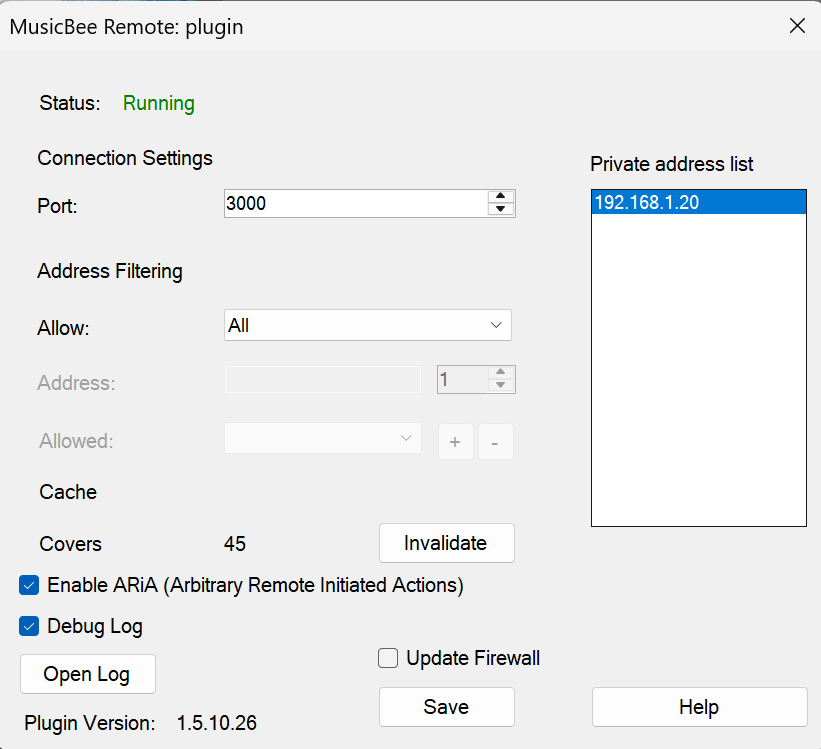 MusicBee Remote Plugin v1.5.10.26
