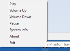 slPhantomTray icon in taskbar showing right click context menu