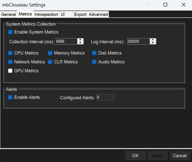 Settings Metrics
