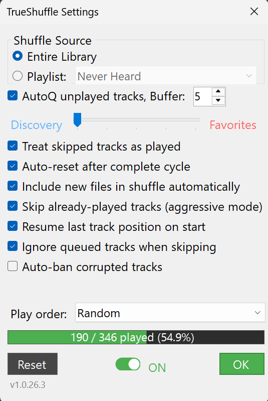 TrueShuffle Configuration Dialog