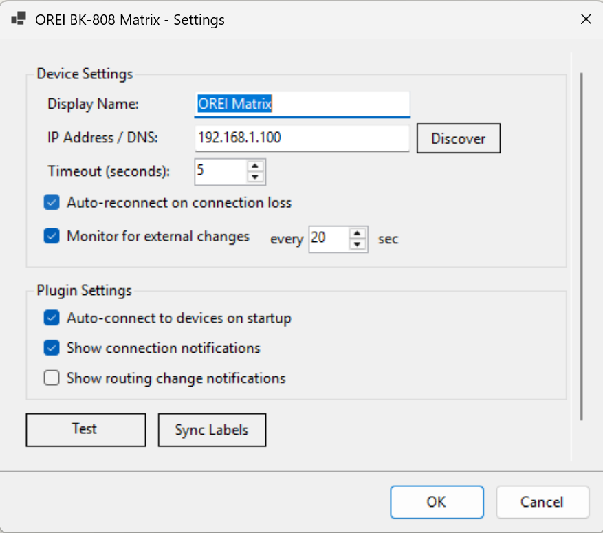 TMRemote Matrix Settings