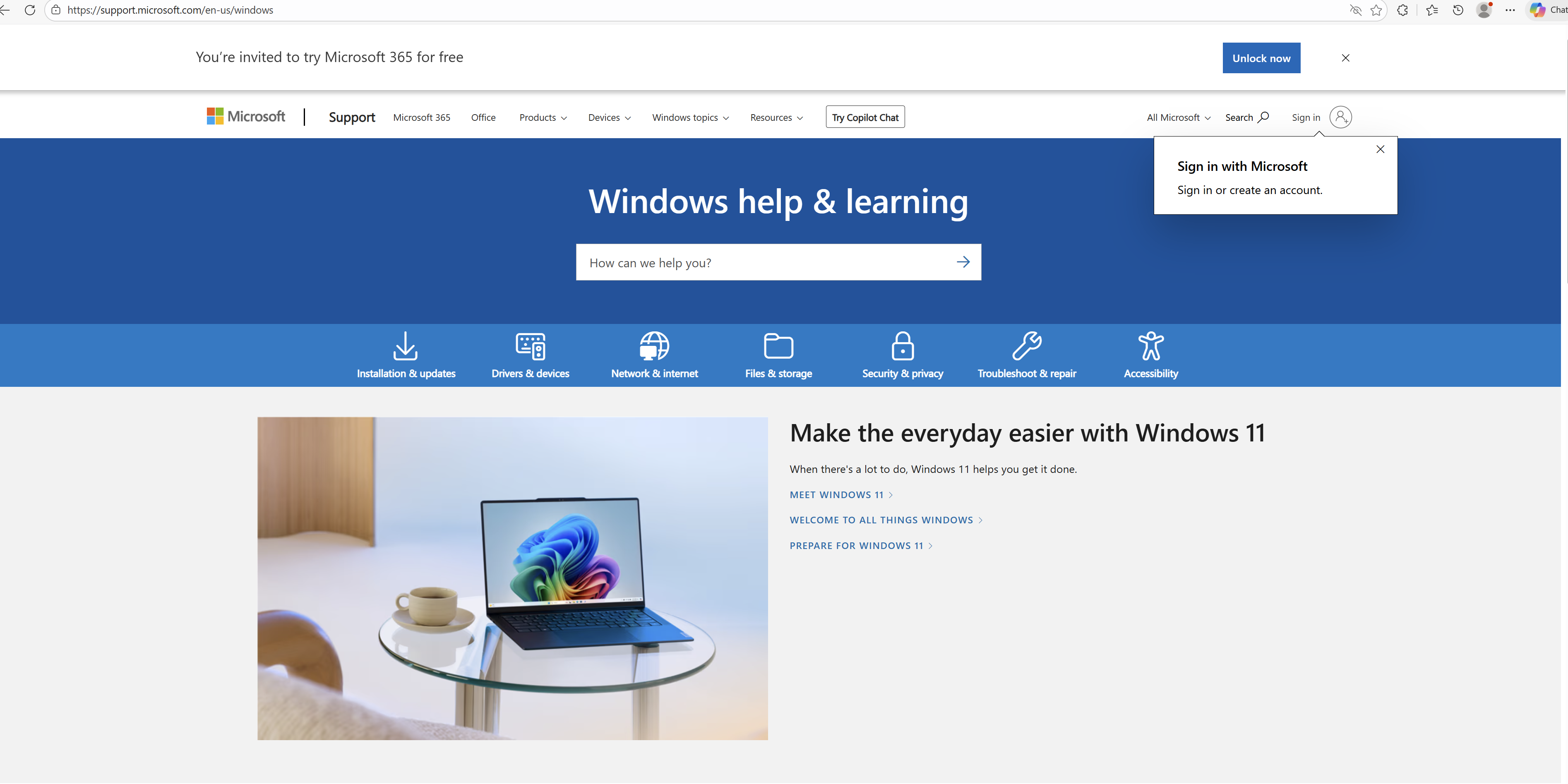Microsoft support page