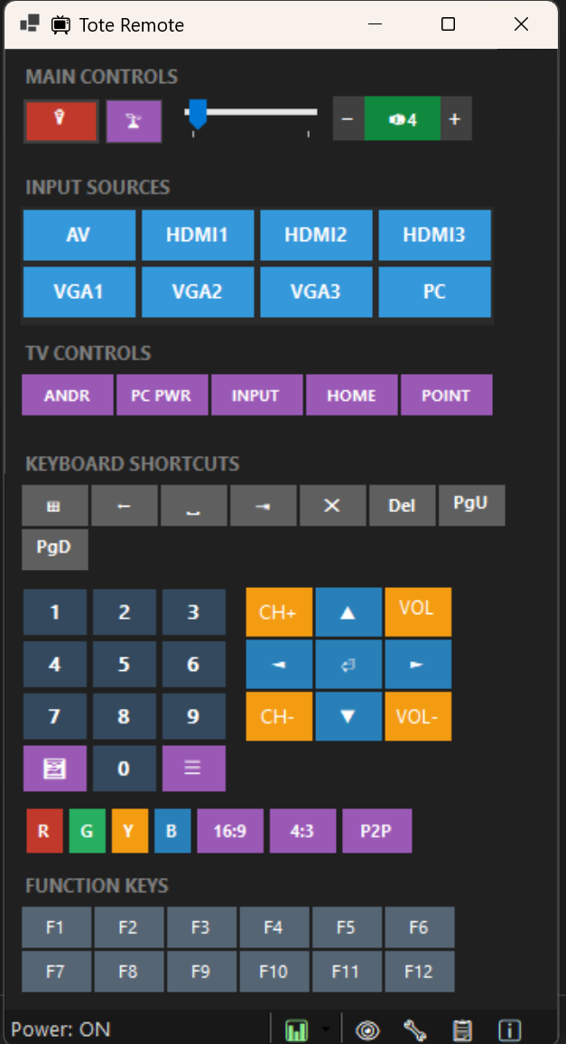 ToteRemote Dark Theme Interface